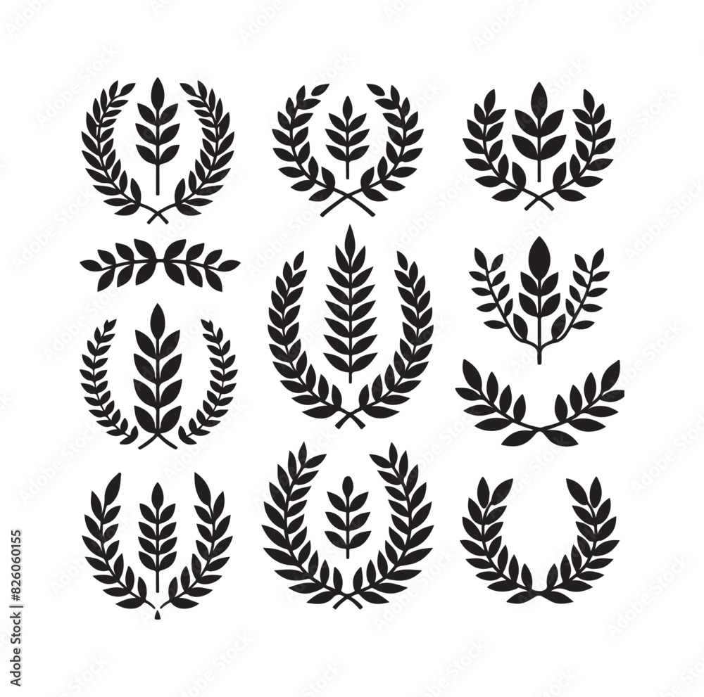 Obraz premium Minimal laurel sign illustration icon logo