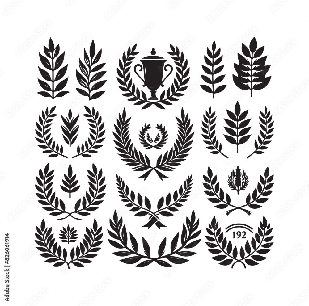 Obraz premium Minimal laurel sign illustration icon logo