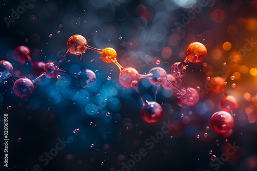 Abstract representation of molecules with colorful spheres and connecting rods on a dark background photo