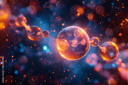 Abstract representation of molecules with colorful spheres and connecting rods on a dark background