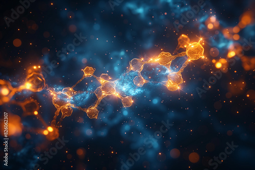 Background of molecules with glowing connections symbolizing scientific research and innovation photo