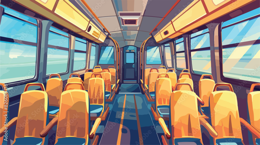 School bus interior. Aisle seat inside empty autobus