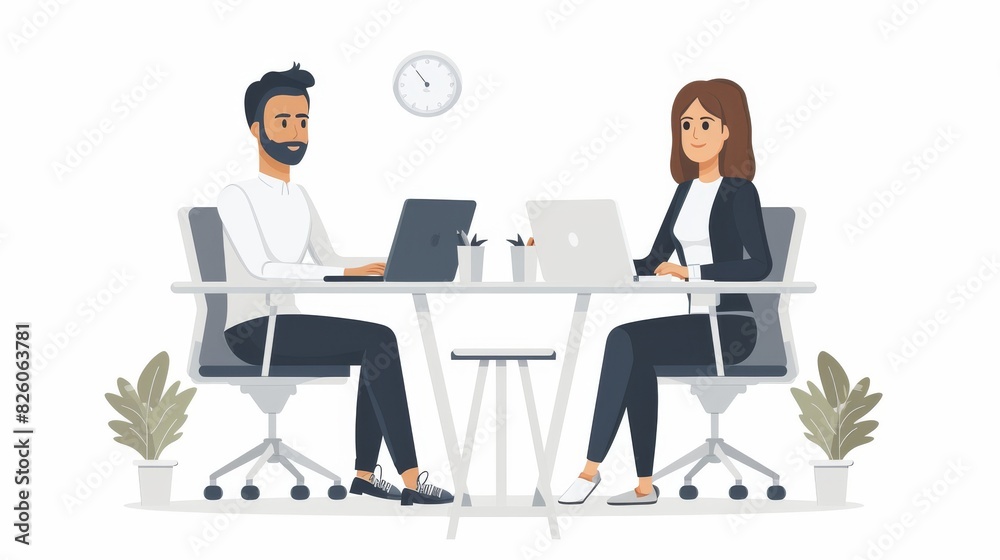 animation of young freelancer working in office. Flat illustration of a poster, beautiful website banner in the Notion illustration style, with a white background and clean, minimalist lines. art illu animation of young freelancer working in office. Flat illustration of a poster, beautiful website banner in the Notion illustration style, with a white background and clean, minimalist lines. art illu