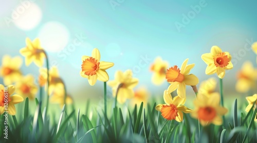 Design a bright  springtime scene with golden daffodils