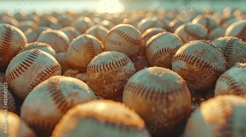 Close-up. Many basetball balls, pattern of used balls on stadium as background photo