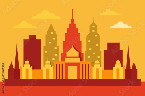 Cityscape skyline. Vector illustration in flat style. Cityscape background