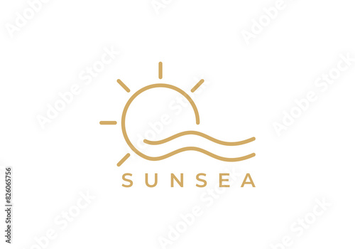 water waves and sun in the shape of circle abstract logo icon vector photo