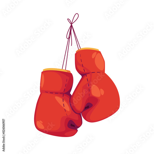 Red boxing gloves vector illustration. Boxer tool. Fight accessory. Sport and game competition. Box club