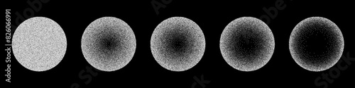 Circles with grain noise set, spheres with gradient stipple pattern, gradation to fade