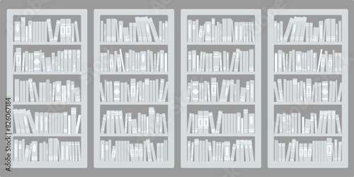 Library bookcases background. Interior of bookshop with bookshelves. Reading room in school, university, college. Modern cartoon vector illustration