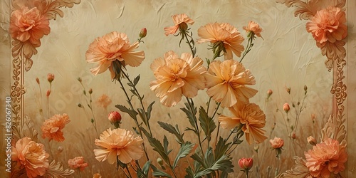 wallpaper representing a gradient background in warm tones with carnations. Beautiful harmonious illustration.
