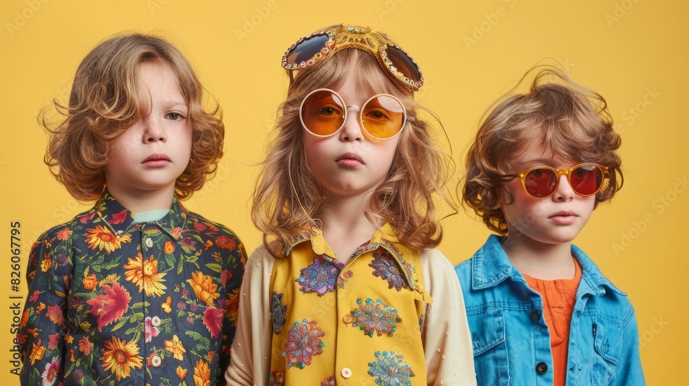 Three little girls in sunglasses standing side by side Three little girls in sunglasses standing side by side
