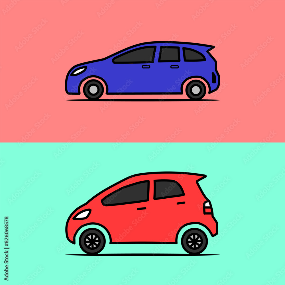Vector Simple Flat Hatchback Car Icon Set Vector Simple Flat Hatchback Car Icon Set