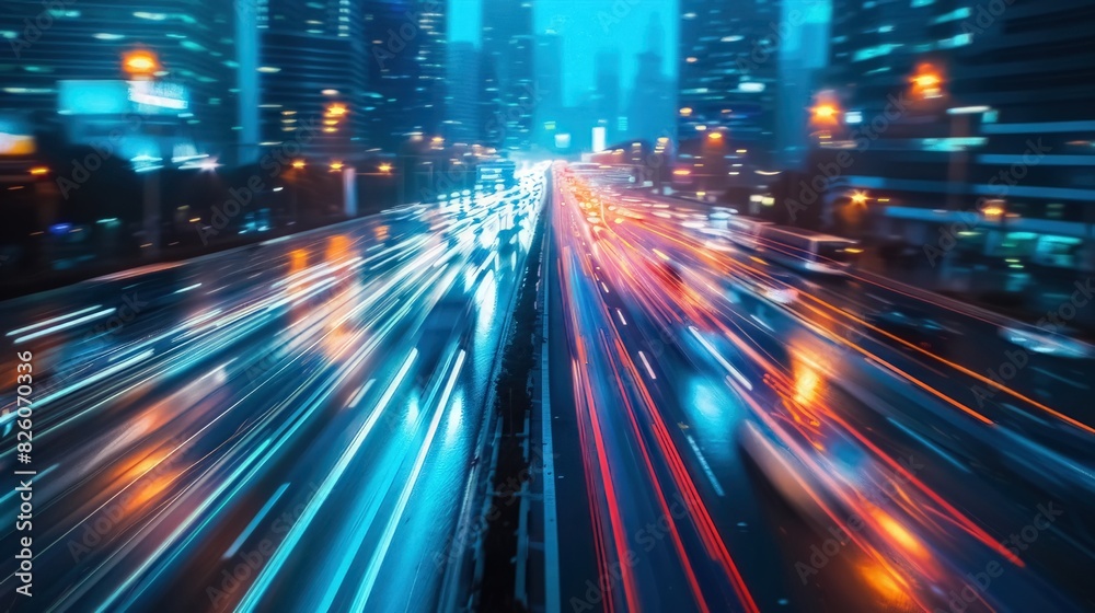 High speed urban traffic on a city highway during evening rush hour
High speed urban traffic on a city highway during evening rush hour