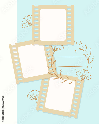 Template vintage collage for photo book, reminders, social media, notes, to do list. Digital scrapbooking with doodle frame with gingko