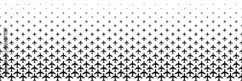 horizontal black halftone of airplane design for pattern and background.