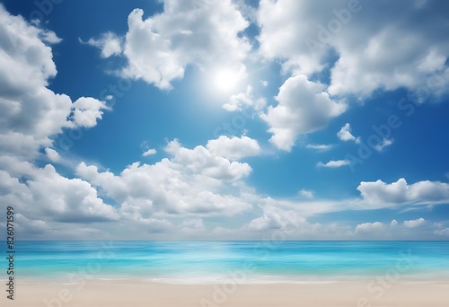 Tranquil Beauty  Blue Sky with White  Fluffy Clouds Creating a Serene and Refreshing Background. 