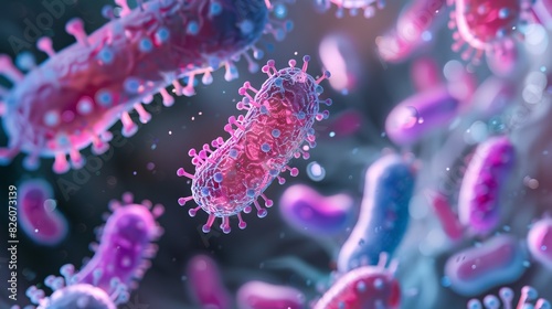 Close-up view of body microbes captured through macrophotography, intricate details of microorganisms