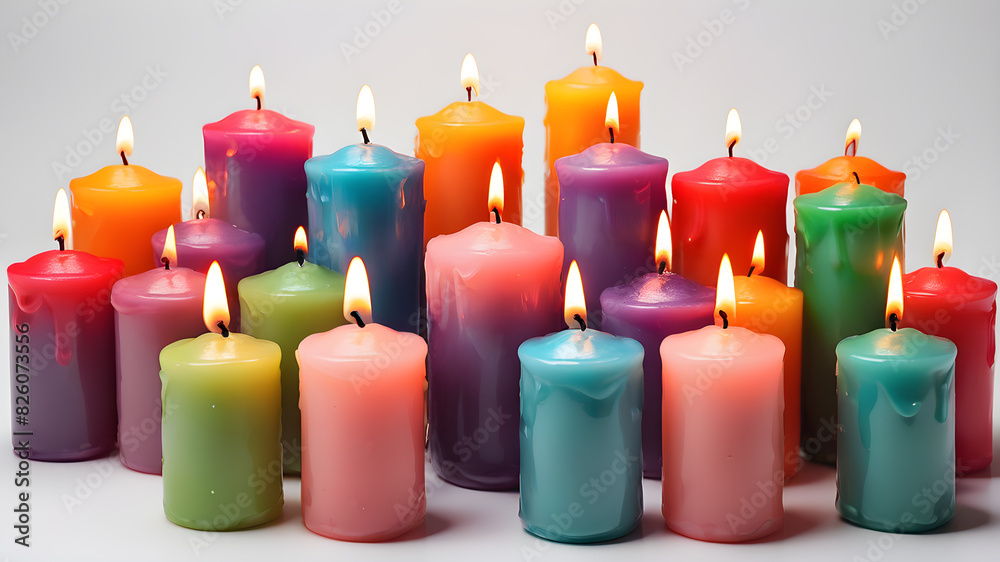 Colorful candles on white background, Generative AI Colorful candles on white background, Generative AI