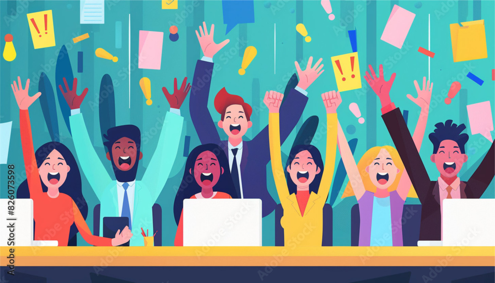 Success team concept illustration, business people celebrate success achievement, confetti flying. Success team concept illustration, business people celebrate success achievement, confetti flying.