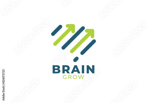 creative brain arrow logo. mind grow technology icon vector design