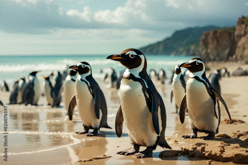 Obraz premium penguins on the beach
