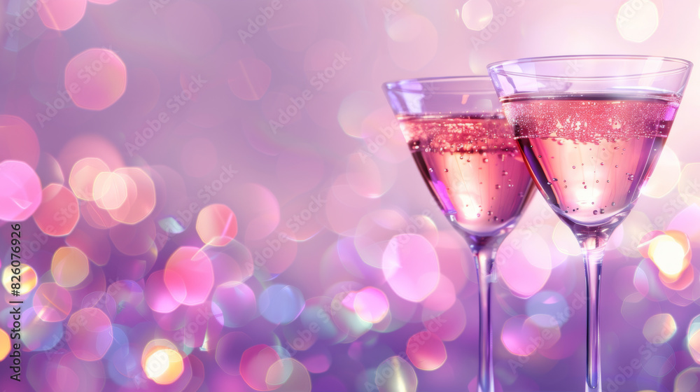 Romantic festive table setting with wine glasses bokeh lights background copy space Romantic festive table setting with wine glasses bokeh lights background copy space