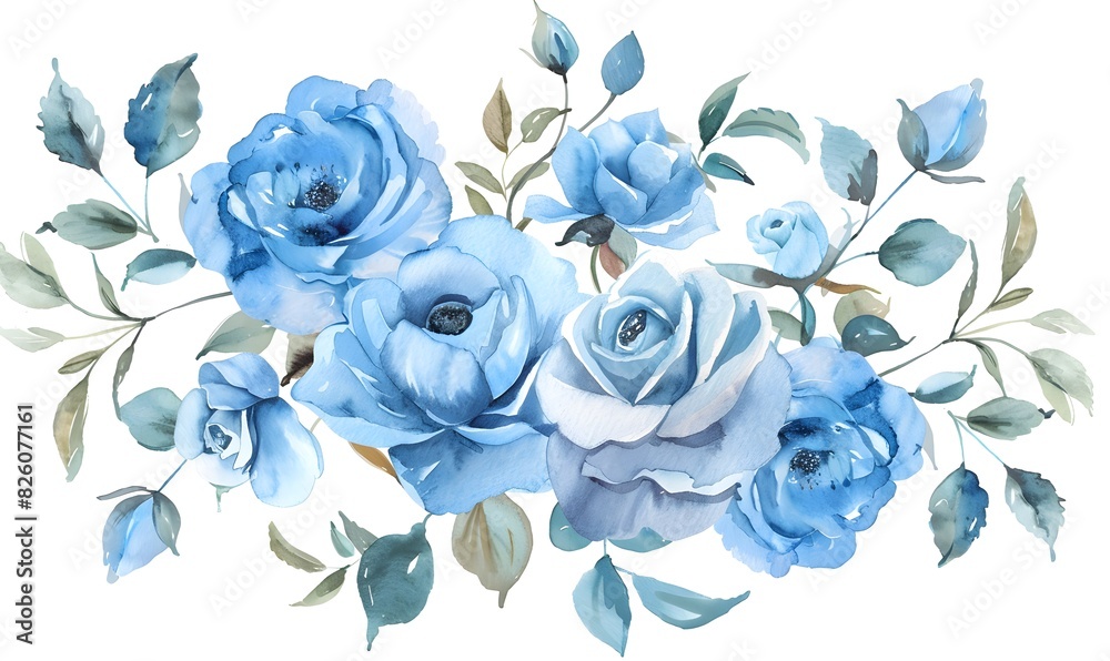bouquet of blue colored flowers bouquet of blue roses suitable for paint a watercolor , Generative AI