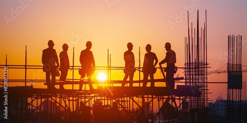 Construction Team at Sunset: Building Foundations photo