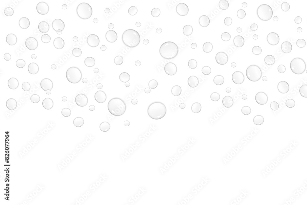 Realistic water drops on transparent white background Realistic water drops on transparent white background