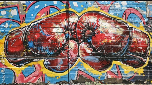 Dynamic Pop Art Comic Street Graffiti Featuring Boxing Gloves on a Brick Wall  A Fantastic Background for Urban Art Enthusiasts 