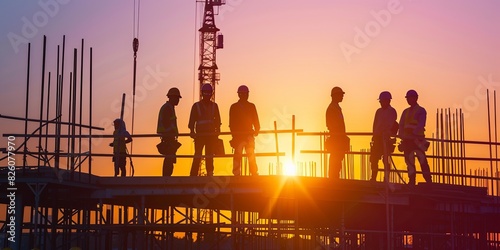 Construction Team at Sunset: Building Foundations photo