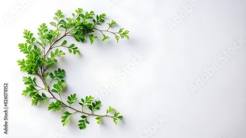 Green living plant branch on white background, blank in the middle.