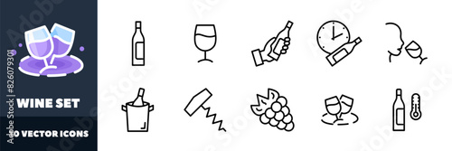 Wine icons set. Linear style. Vector icons
