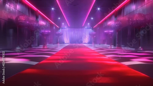 Red carpet entrance leads to glitzy lobby for VIP Hollywood experience. Concept Red Carpet Entrance, Glitzy Lobby, VIP Hollywood Experience photo