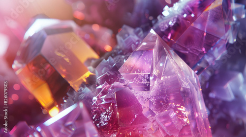 Vivid crystals refract light, displaying a kaleidoscope of colors in a magical mineral composition. © VK Studio
