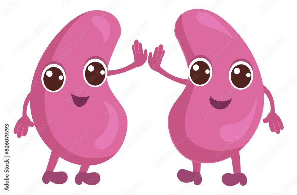 Obraz premium Happy kidneys character. Human organ medical mascot