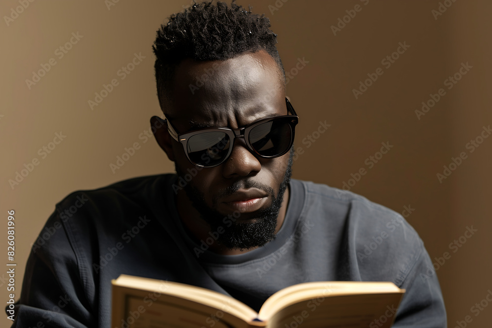 black blind man reading a book