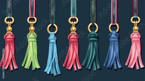 Zipper pulls. Zippers puller with leather tassel on photo