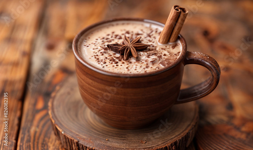 creamy hot chocolate with cinnamon, winter holiday delight  
