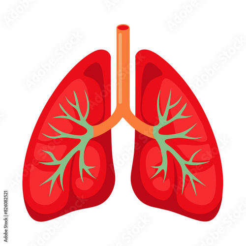 A cartoon illustration depicting red lungs connected to green branches