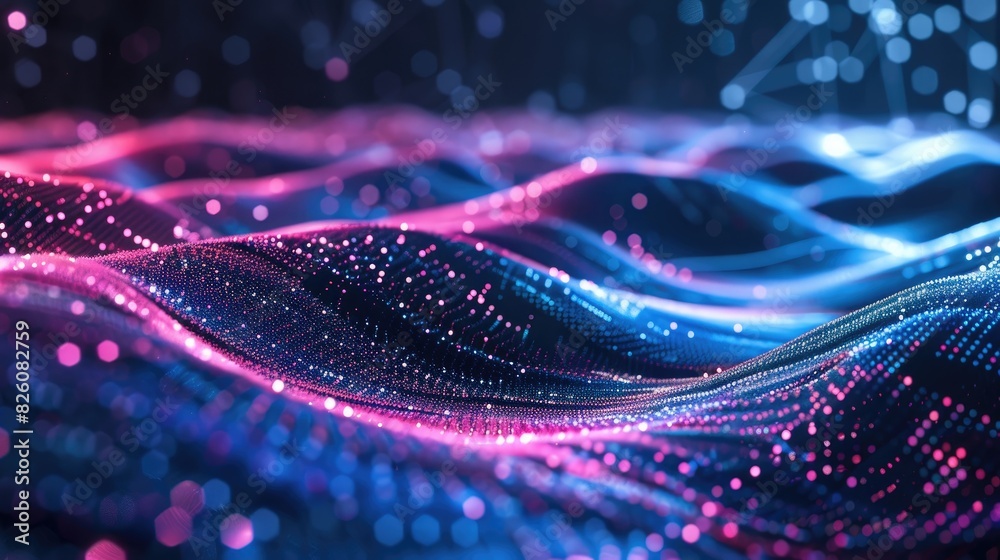 Dynamic wave of particles in abstract gradient hologram Background of digital technology Dynamic wave of particles in abstract gradient hologram Background of digital technology