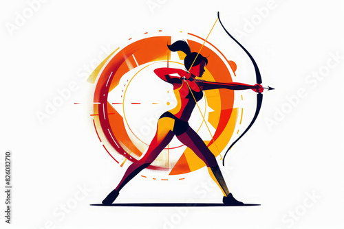 Colorful archery illustration with bow and arrow. photo