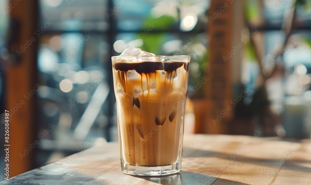 a glass of iced coffee is sitting on a table , Generative AI a glass of iced coffee is sitting on a table , Generative AI
