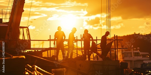 Construction Team at Sunset: Building Foundations photo