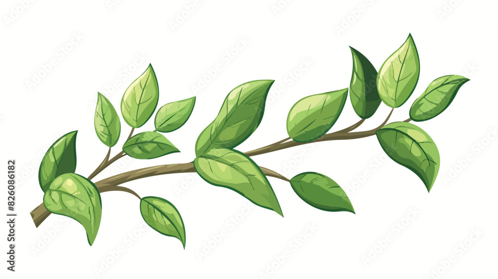 Green leaves branch. Cartoon plant part. Nature symbol