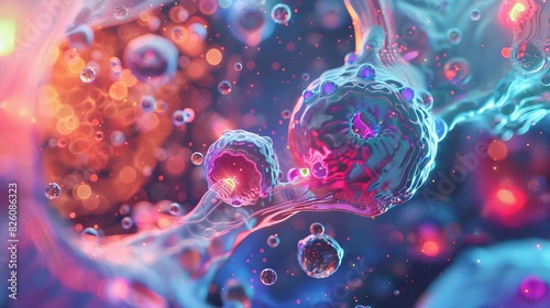 Detailed 3D rendered image of microscopic life forms and cells showcasing vibrant colors and complexity in a science and biology theme.