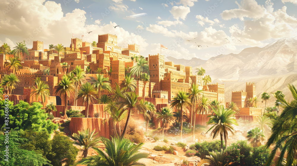 An ancient Arabic city with mud houses An ancient Arabic city with mud houses