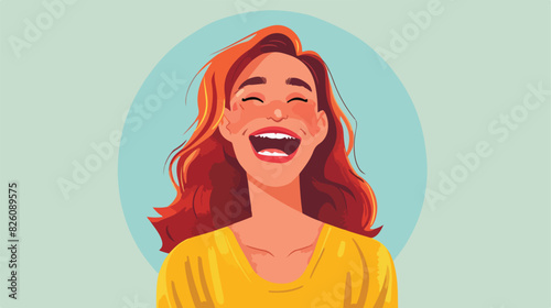 Happy young woman. Laughing joyful person character Cartoon