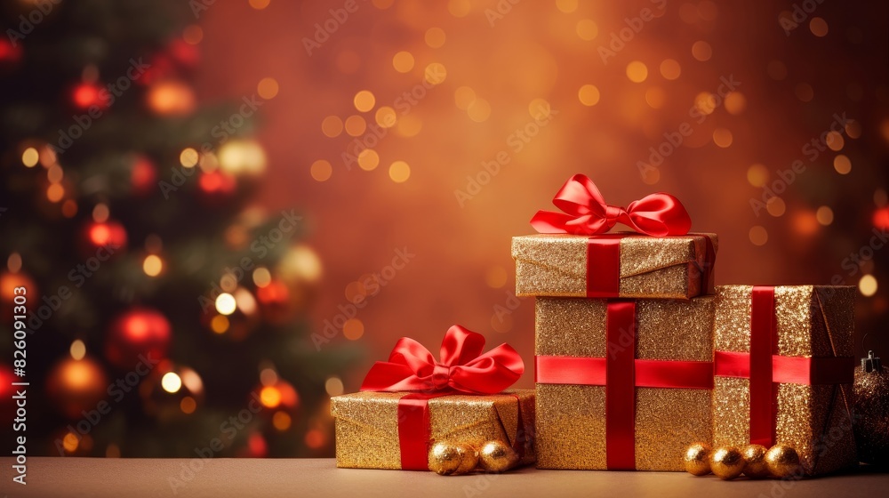 surprise gift box wrapped with ribbon.